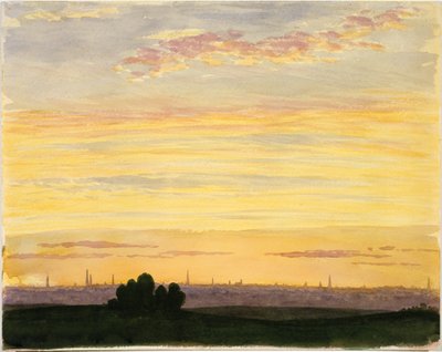 La ville et le coucher de soleil - Henry Farrer