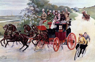 Attelage chargé de passagers et de cyclistes - Henry Finney