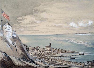 Fort et village de Mackinaw, avec le campement indien, septembre 1842 - Henry Francis Ainslie
