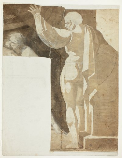 Figure masculine avec bras gauche levé vue de dos, et fragment de vieil homme - Johann Heinrich Füssli