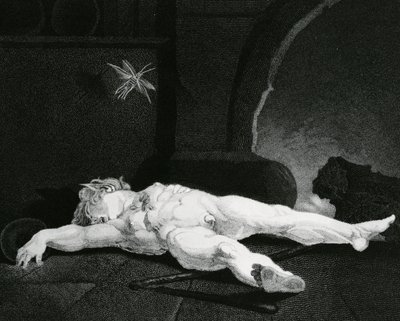 Puck se prélassant endormi devant le foyer campagnard, gravé par Moses Haughton Jr. - Johann Heinrich Füssli