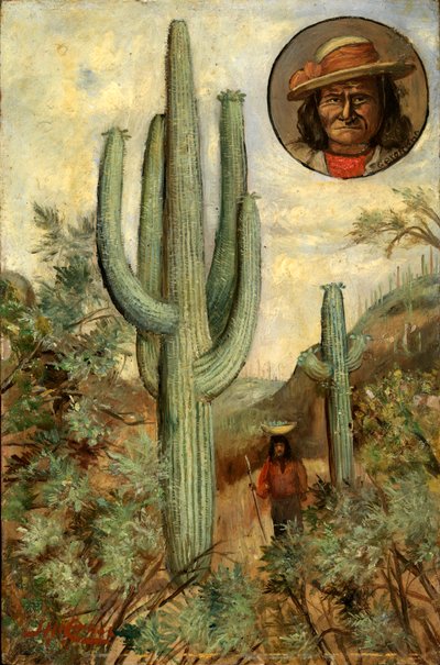 Paysage de cactus avec portrait de Geronimo - Henry H. Cross