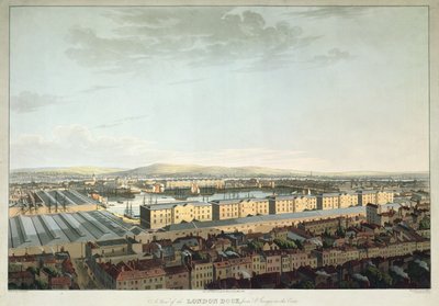 Vue des docks de Londres depuis St. Georges-in-the-East, gravée par Daniel Havell, pub. par T. Clay, 1816 (aquatinte) - Henry Haseler