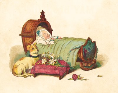 La princesse Victoria endormie dans son berceau (lithographie en couleur) - Henry Hetherington Emmerson