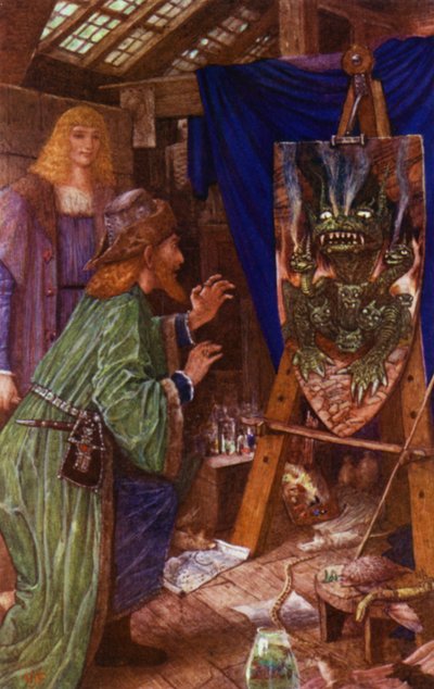 Léonard effraie son père avec le monstre peint sur son bouclier - Henry Justice Ford