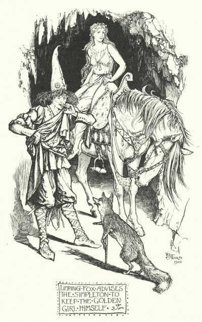 Renard-Boiteux conseille au simplet de garder la fille dorée pour lui-même - Henry Justice Ford