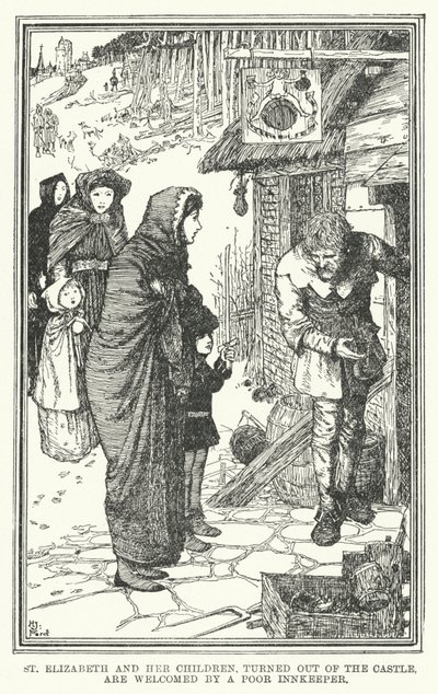Sainte Élisabeth et ses enfants, chassés du château, sont accueillis par un pauvre aubergiste - Henry Justice Ford