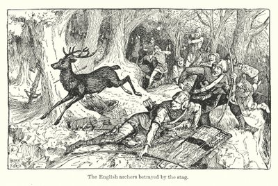 Les archers anglais trahis par le cerf (litho) - Henry Justice Ford