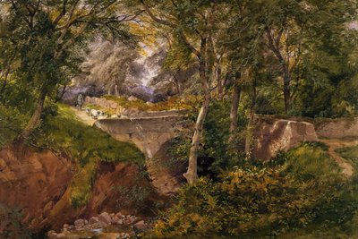 Paysage boisé avec des moutons traversant un pont, 1868 - Henry Jutsum