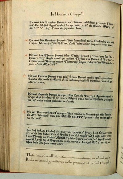 Inscriptions de la chapelle des Howard, église paroissiale de Lambeth - Henry Lilly