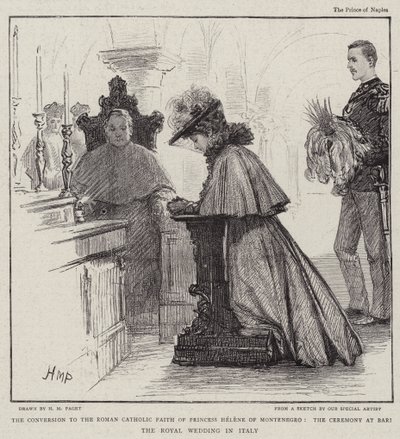 La conversion à la foi catholique romaine de la princesse Hélène de Monténégro, la cérémonie à Bari le mariage royal en Italie - Henry Marriott Paget