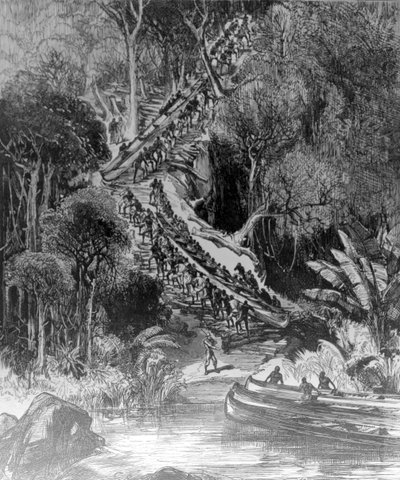 Transport de canoës sur les chutes d
