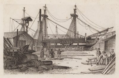 Un navire des Indes occidentales dans la cour de Cox et Curlins, Limehouse - Henry Moses