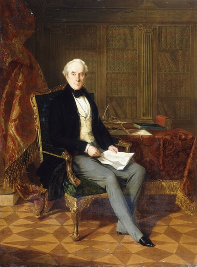 Portrait de Henry Pelham-Clinton, K.G., 4e duc de Newcastle, tenant un document, dans son étude, 1850 - Henry Nelson ONeil