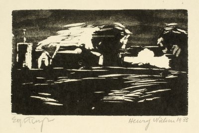 Paysage sombre avec arbres et maisons - Henry Nielsen