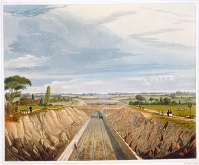 Près de Liverpool, en direction de Manchester, chemin de fer de Liverpool et Manchester, 1833 - Henry Pyall