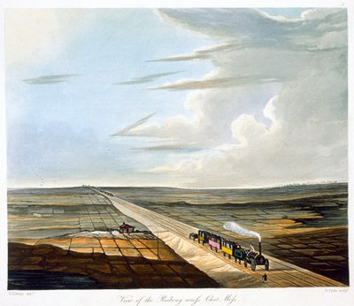 Vue du chemin de fer à travers Chat Moss, chemin de fer de Liverpool et Manchester, 1833 - Henry Pyall