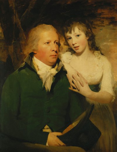 Portrait de Sir Alexander Don, assis en demi-longueur, en manteau vert avec sa fille, Elizabeth, appuyée sur son épaule - Henry Raeburn