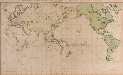 Carte générale des découvertes faites par le capitaine James Cook lors de ce voyage et de ses deux précédents avec les trajets des navires sous son commandement. Par le lieutenant Roberts de la Marine Royale - Henry Roberts