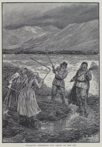 Paysans battant le grain sur la glace - Henry Sandham