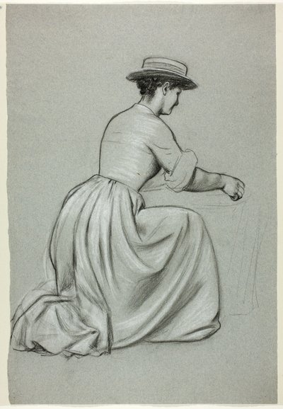 Femme agenouillée avec un chapeau de paille - Henry Stacy Marks