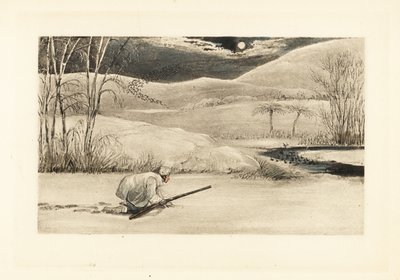 Gentleman anglais rampant sur une rive gelée pour chasser les canards - Henry Thomas Alken