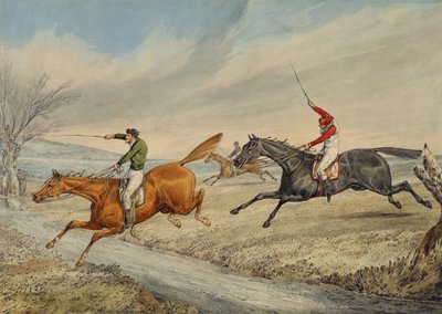 Steeplechasing: trois cavaliers franchissant un ruisseau - Henry Thomas Alken