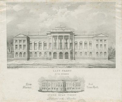 Stoke-upon-Trent - Nouveau marché et hôtel de ville prévu : lithographie - Henry Ward