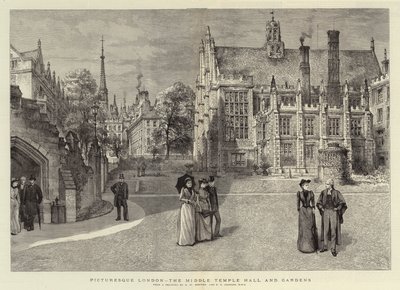 Londres pittoresque, le Middle Temple Hall et les jardins - Henry William Brewer