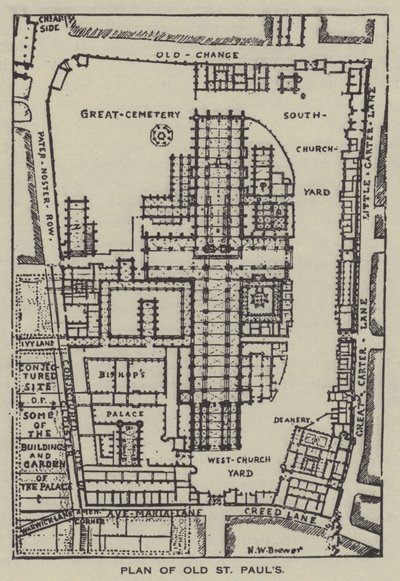 Plan de la vieille cathédrale St Paul - Henry William Brewer