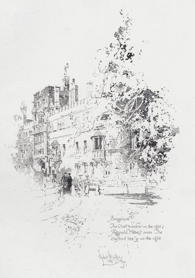Brasenose College, Oxford, montrant la chambre du clergyman et écrivain anglais Reginald Heber - Herbert (after) Railton