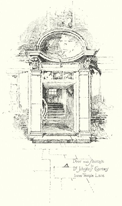 Porte et escalier des chambres du Dr Johnson, Inner Temple Lane, Londres - Herbert (after) Railton