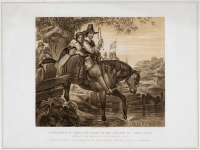 Charles II déguisé aidé dans sa fuite par Jane Lane...1651, 19e siècle - Herbert Bourne
