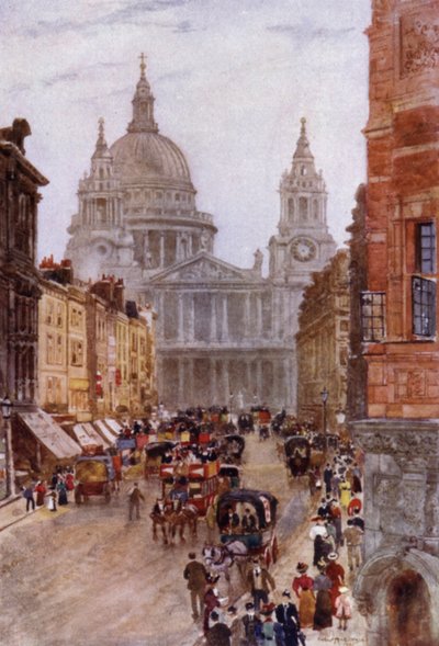 Saint-Paul et Ludgate Hill (lithographie en couleur) - Herbert Menzies (after) Marshall