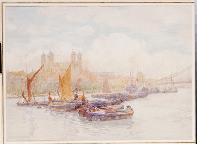 La Tour de Londres depuis la Tamise avec des navires au premier plan - Herbert Menzies Marshall