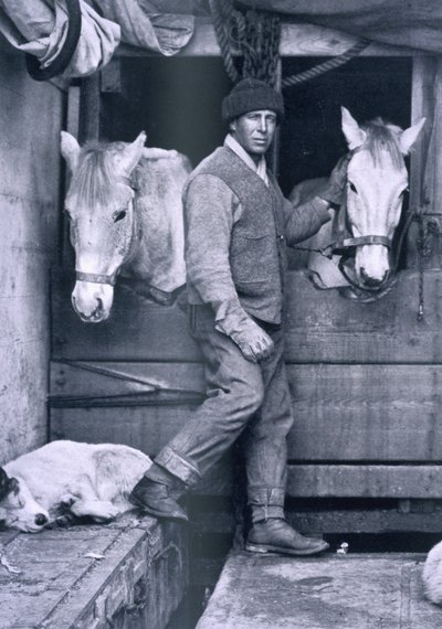 Capt. Oates et deux des poneys sur le Terra Nova, de 