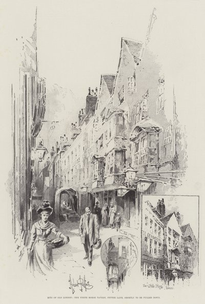 Morceaux du vieux Londres, la taverne du Cheval Blanc, Fetter Lane, bientôt démolie - Herbert Railton