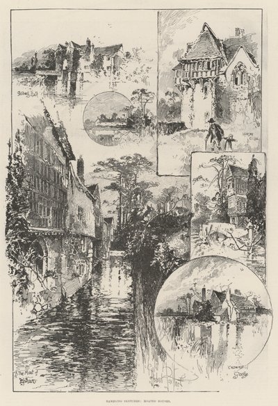 Croquis en promenade, maisons entourées de douves - Herbert Railton