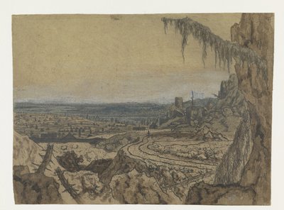 Vue lointaine avec une route et des branches moussues - Hercules Segers