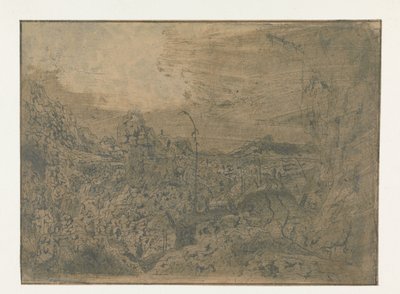 Paysage rocheux avec un homme marchant vers la droite, première version - Hercules Segers
