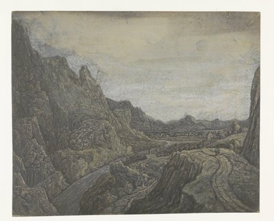 Paysage rocheux avec une route et une rivière - Hercules Segers