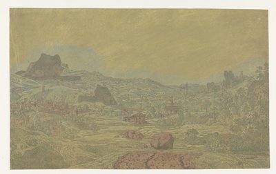 Vallée avec une rivière et une ville avec quatre tours - Hercules Segers