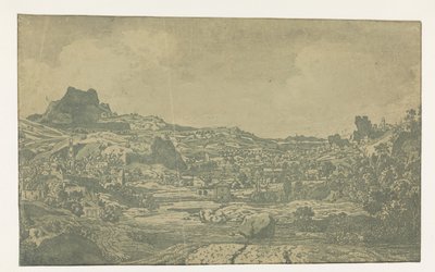 Vallée avec une rivière et une ville avec quatre tours - Hercules Segers