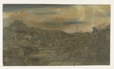 Vallée avec une rivière et une ville avec quatre tours - Hercules Segers