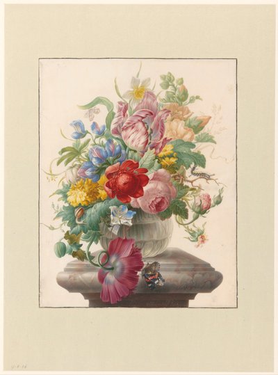 Fleurs dans un vase en verre avec un papillon - Herman Henstenburgh