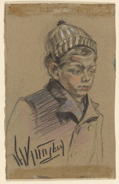 Garçon avec manteau et bonnet - Herman Kruyder (signed by artist)