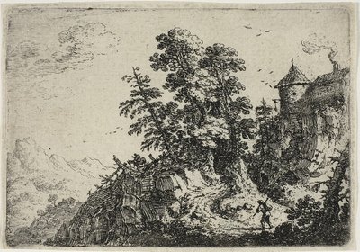 Voyageurs sur une route sinueuse, tiré de Six Landscapes - Herman Saftleven