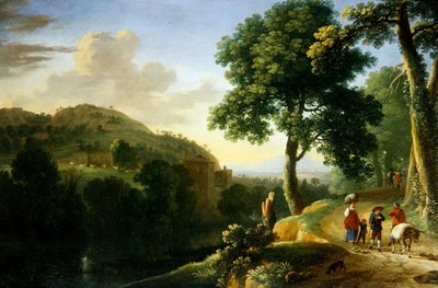 Paysage italianisant avec voyageurs et un âne - Herman van Swanevelt