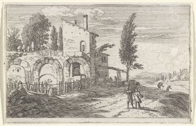 Auberge dans les ruines du palais impérial (Page de titre et douze vues de Rome) - Herman van Swanevelt
