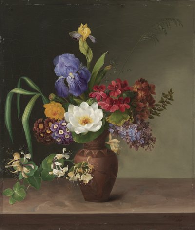 Vase de style grec avec iris, lilas et chèvrefeuille - Hermania Neergaard